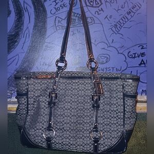 Coach Blue/Gray Signature Fabric Medium Double Handled Satchel Tote